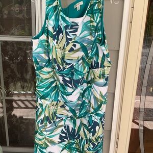 Dressbarn Womens Multicolor tropical leaves Sleeveless Shift Dress Sz 22 NWOT